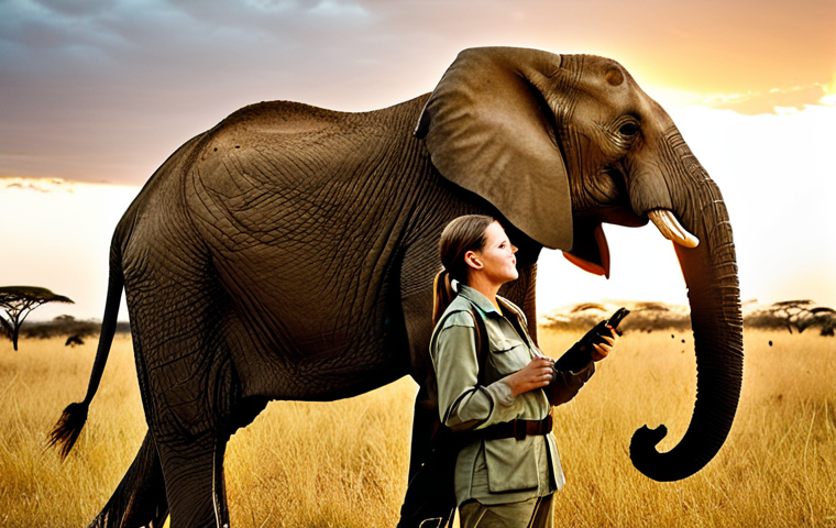 **Image Prompt:** "A professional female wildlife photographer, fully clothed in khaki safari attire, documenting elephants in the Kenyan savanna at sunset, appropriate content, safe for work, perfect anatomy, natural proportions, golden hour lighting, high-quality photography, family-friendly."