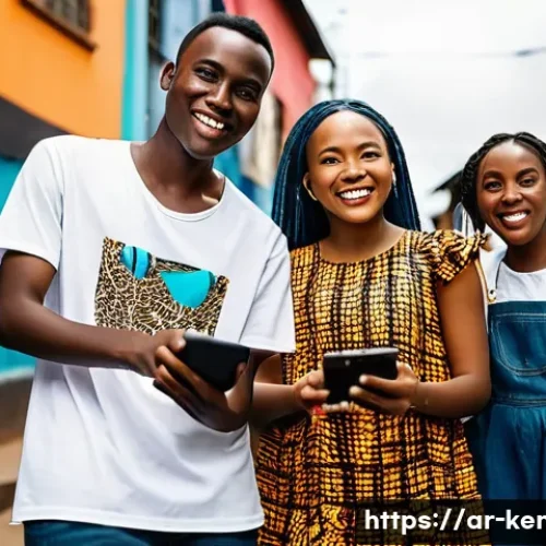 케냐의 소셜 미디어 트렌드 - **Vibrant Kenyan Youth Creating Digital Content:** A group of diverse, energetic Kenyan young adults...