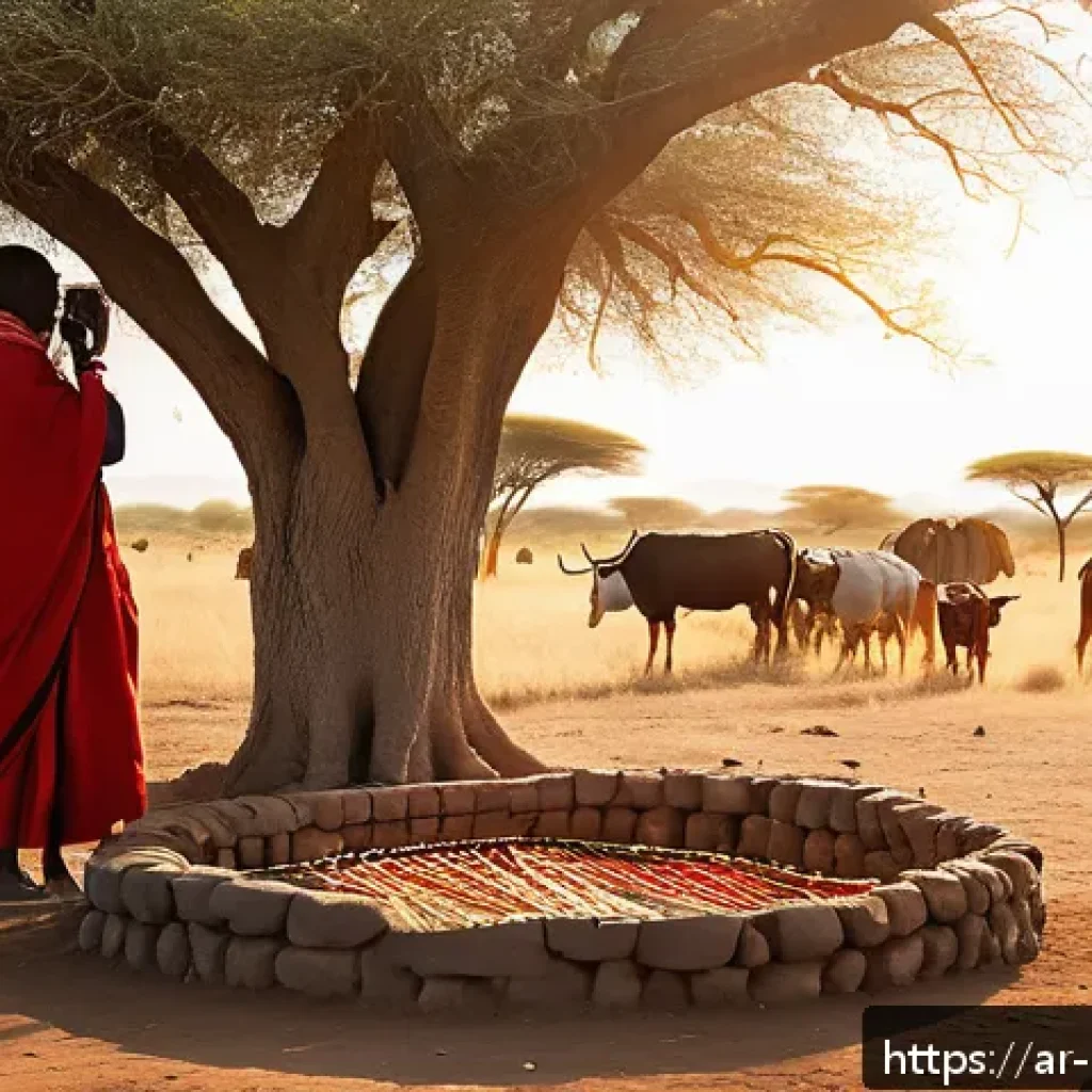 케냐의 문화적 다양성 - A vibrant morning scene in a Maasai village on the southern plains of Kenya, showing men wearing tra...