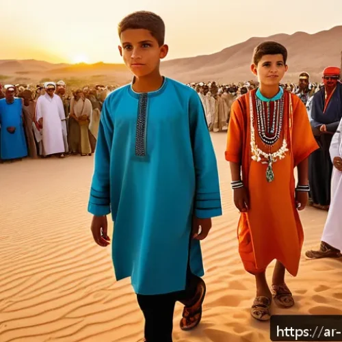 마사이족 문화 - A vibrant traditional coming-of-age ceremony in a desert village setting, featuring a young adolesce...